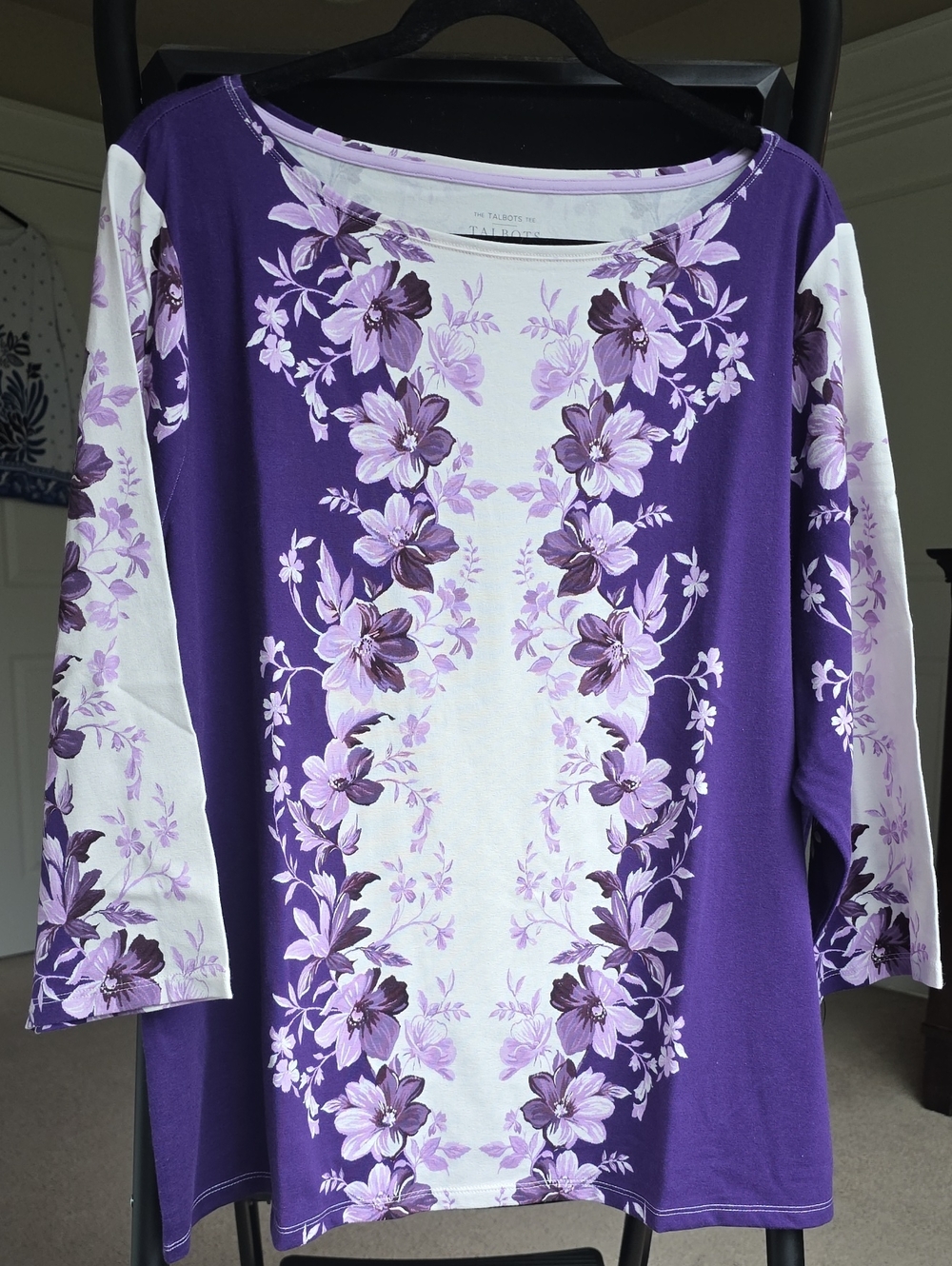 NWT Talbots Ikat Flowers Bateau Neck Tee 3XP
